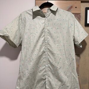Mens Paper Denim Cloth Short Sleeve Dress Shirt With Mini Palm Trees Gray L